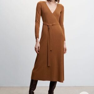 Mango Brown Ribbed Knit Dress